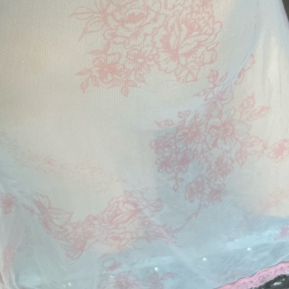 Nightgown dress mesh pink floral frilly lace bottom tie up milkmaid y2k 90s - Picture 4 of 5